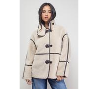 Oasis Funnel Neck Shealing Coat In Ecru ecru 14