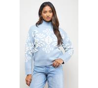 Oasis Women's Geo Print High Neck Cosy Knitted Jumper in Powder Blue | Size: Small Oasis Powder Blue S