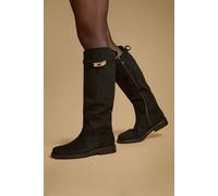 Oasis Gorgia High Leg Faux Suede Low Block Heel Boots In Natural Black natural black