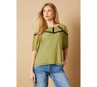 OASIS Hand Embellished Trim Scoop Neck Half Sleeve Blouse 14