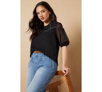 Oasis Hand Embellished Trim Scoop Neck Half Sleeve Blouse In Black black 8