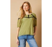 Oasis Hand Embellished Trim Scoop Neck Half Sleeve Blouse In Khaki khaki 8