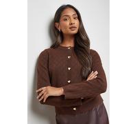 Oasis Heart Button Crew Neck Cardigan In Chocolate chocolate S
