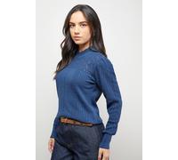 Oasis High Neck Pointelle Jumper In Denim denim XS