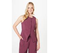 Oasis High Neck Tailored Linen Waistcoat In Plum plum