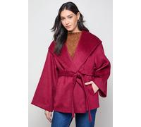 Oasis Hooded Cropped Belted Coat In Berry berry 6