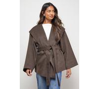 Oasis Hooded Cropped Belted Coat In Chocolate chocolate 14