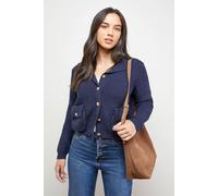 Oasis Hooded Pocket Front Button Down Cardigan In Navy navy M