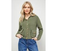 Oasis Hooded Pocket Front Button Down Cardigan In Olive olive M