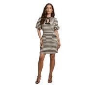 Oasis Houndstooth Puff Sleeve Mini Dress With Bows, 10, Mono