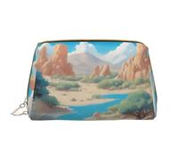Oasis in The Desert Leather Cosmetic Bag, Waterproof Cute Travel Toiletry Zipper Bag, Women's Cosmetic Storage Bag Set, Brown