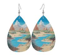 oasis in the desert Printed Leather Earrings - Lightweight Teardrop Earrings Perfect for Christmas, Valentine's Day Gifts