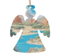 oasis in the desert Wooden Christmas Tree Ornaments Angel Shape 2 PCS - Vintage Pendant Decorations for Holiday Home Decor