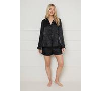 Oasis Jacquard Bow Detail Satin Pyjama Short Set In Black black L