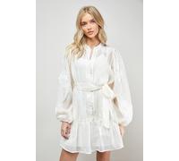 Oasis Jacquard Chiffon Button Down Belted Mini Dress In Ivory ivory 10