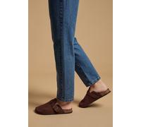 Oasis Women's Jamie Faux Suede Closed Toe Footbed Flat Shoes in Chocolate | Size: 5 Oasis Chocolate 5