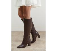 Oasis Jemima Faux Leather High Block Heel Pointed Knee Boots In Brown brown 5