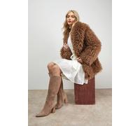 Oasis Jemima Faux Suede High Block Heel Pointed Knee Boots In Taupe taupe