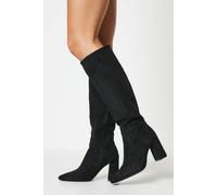 Oasis Jemima High Block Heel Pointed Knee Boots In Natural Black natural black 3