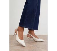 Oasis Women's Jess Faux Leather Kitten Heel Slingback Court Shoes in Beige | Size: 7