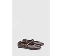 Oasis Women's Jess Faux Leather Ruched Back Mary Jane Flats Shoe in Chocolate | Size: 5