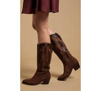 Oasis Jessie Faux Suede & Leather Western Cowboy Calf Boots In Brown brown 7