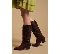 Oasis Jessie Faux Suede & Leather Western Cowboy Calf Boots In Chocolate chocolate 8