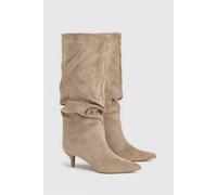 Oasis Joselle Faux Suede Ruched Kitten Heeled Boots In Beige beige