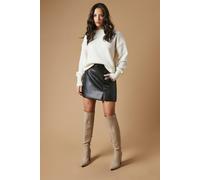 Oasis Women's Kandi Faux Leather High Block Heel Pointed Over The Knee Boot in Taupe | Size: 3 Oasis Taupe 3