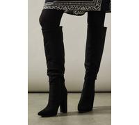 Oasis Kenia Faux Suede High Block Heel Pointed Knee Boot In Natural Black natural black 3