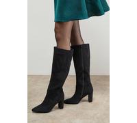 Oasis Kora Faux Suede High Block Heel Pointed Knee Boots In Natural Black natural black 5