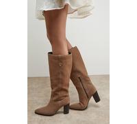 Oasis Kresta Suede High Block Heel Knee Boots In Taupe taupe