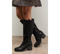 Oasis Women's Kyrene Faux Leather Platform Gaucho High Block Heel Knee Boots in Black | Size: 4 Oasis Black 4