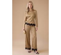 Oasis Women's Lace Cuff Satin Back Crepe Wide Leg Trouser in Olive | Size: 18