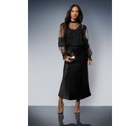 Oasis Lace Frill Detail High Neck Sheer Blouse In Black black 14