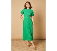 Oasis Lace Puff Sleeve Pleated Midi Dress In Bright Green bright green