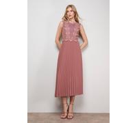 Oasis Lace Trim Detail Pleated Midi Dress In Champagne champagne 16