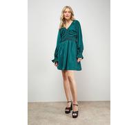 Oasis Lace Trim Gathered V Neck Mini Dress In Forest forest 8