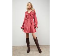 Oasis Women's Lace Trim Gathered V Neck Mini Dress in Rose | Size: 10 Oasis Rose 10