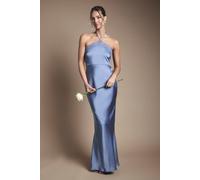 Oasis Lace Trim Halter Satin Maxi Bridesmaid Dress In Blue blue 6
