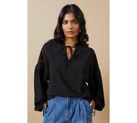 Oasis Lace Trim Tie Neck Crepe Blouse In Black black 6