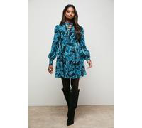 Oasis Lace Up High Neck Long Sleeve Mini Dress In Black black 8