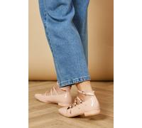 Oasis Lavinia Faux Patent Leather Triple Mary Jane Strap Square Toe Ballerinas In Ballerina Pink ballerina pink 3