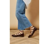 Oasis Lavinia Faux Patent Leather Triple Mary Jane Strap Square Toe Ballerinas In Choc Brown choc brown 3