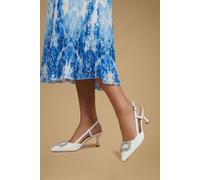 Oasis Layla Faux Leather Woven Embellished Square Trim Point Kitten Heel Court Shoes In White white
