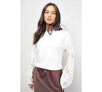 Oasis Women's Leaf Detail Knitted Jumper in Ivory | Size: XS