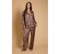 Oasis Leopard Long Sleeve Satin Printed Nightwear Set leopard