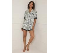 Oasis Leopard Print Lace Trim Nightwear Shorts Set In Lemon lemon M