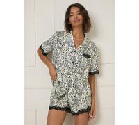 OASIS Leopard Print Lace Trim Nightwear Shorts Set L