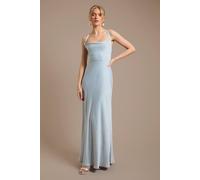 Oasis Women's Light Blue Cross Shoulder Tie Back Satin Maxi Bridesmaid Dress | Size: 12 Oasis Light Blue 12